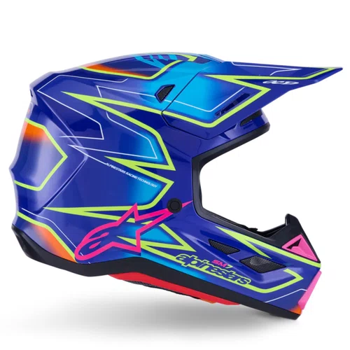 Capacete Motocross Off Road Alpinestars SM7 Cast Azul Rosa Amarelo