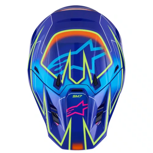 Capacete Motocross Off Road Alpinestars SM7 Cast Azul Rosa Amarelo
