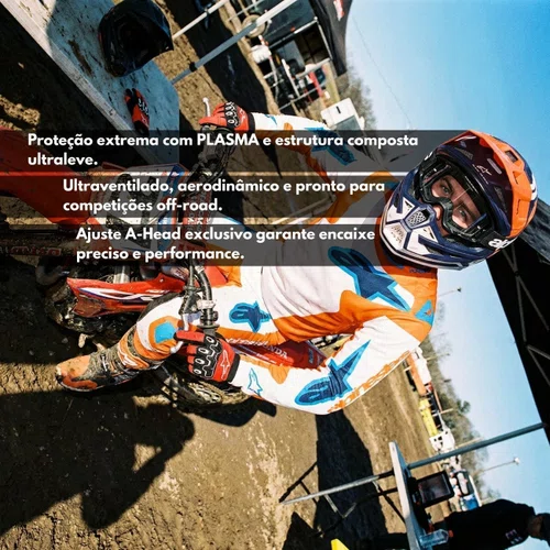 Capacete Motocross Off Road Alpinestars SM7 Core Laranja Azul