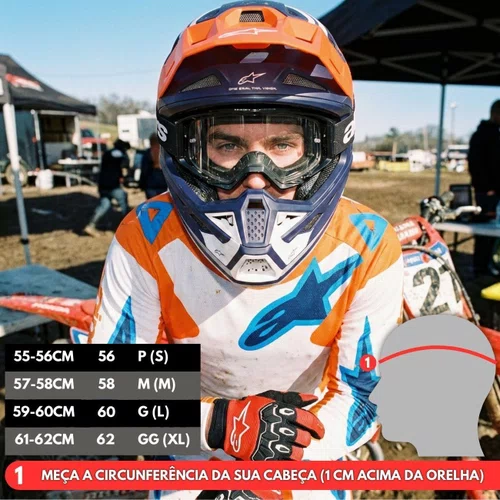 Capacete Motocross Off Road Alpinestars SM7 Core Laranja Azul