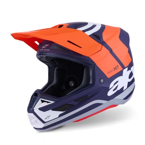 Capacete Motocross Off Road Alpinestars SM7 Core Laranja Azul