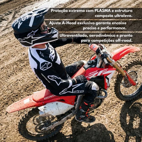Capacete Motocross Off Road Alpinestars SM7 Dasher Preto Branco