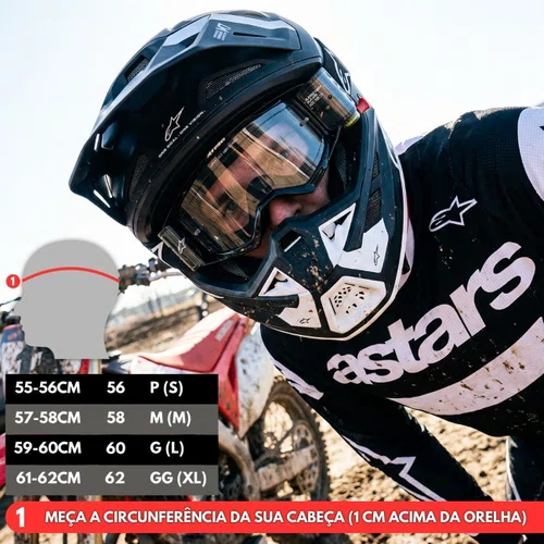 Capacete Motocross Off Road Alpinestars SM7 Dasher Preto Branco