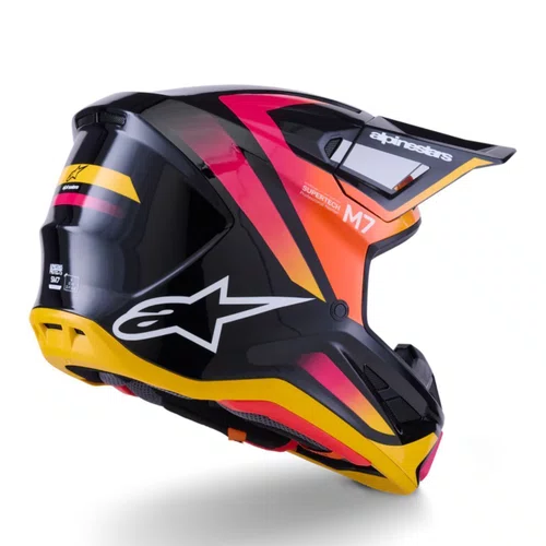Capacete Motocross Off Road Alpinestars SM7 Rise Preto Amarelo Rosa