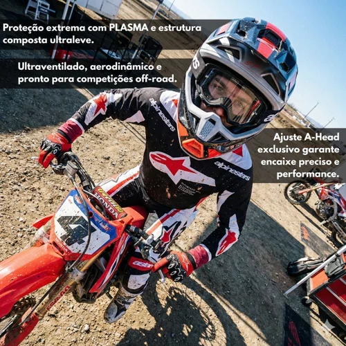 Capacete Motocross Off Road Alpinestars SM7 Rise Preto Cinza Vermelho
