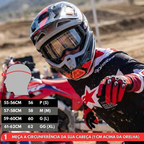 Capacete Motocross Off Road Alpinestars SM7 Rise Preto Cinza Vermelho