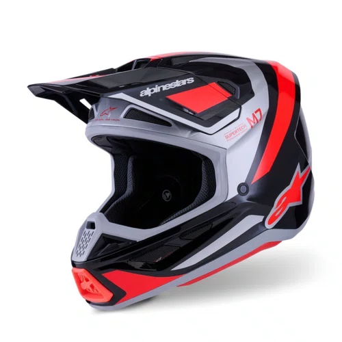Capacete Motocross Off Road Alpinestars SM7 Rise Preto Cinza Vermelho