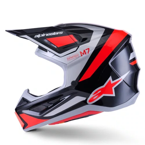 Capacete Motocross Off Road Alpinestars SM7 Rise Preto Cinza Vermelho