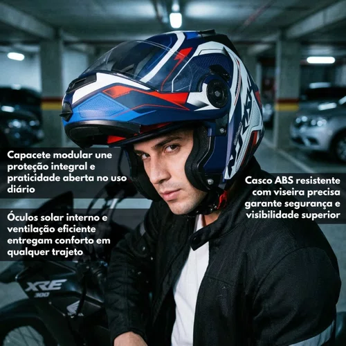 Capacete Articulado Norisk Ff345 Route Speedmax Azul Branco