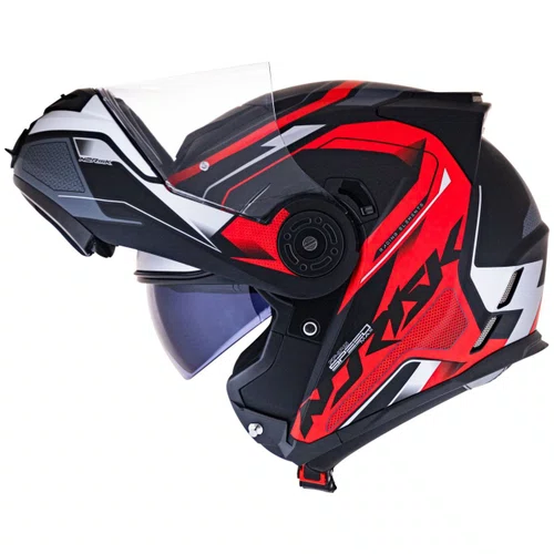 Capacete Articulado Norisk FF345 Route Speedmax Preto Vermelho Prata