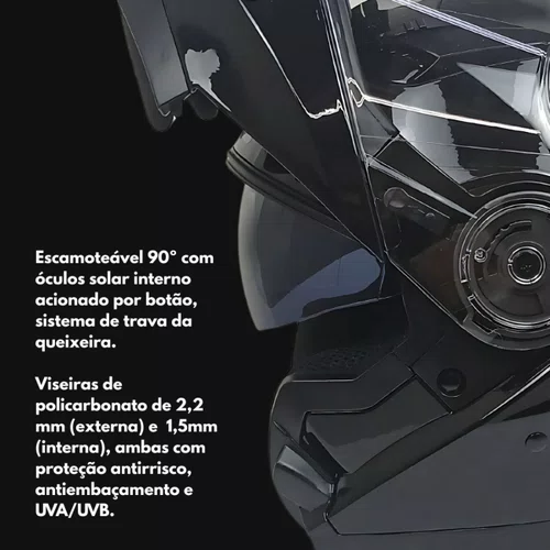 Capacete Articulado Texx Gladiator V3 Preto Brilho
