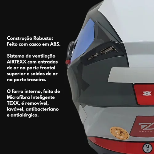 Capacete Articulado Texx Gladiator V3 Reisen Azul Vermelho Branco
