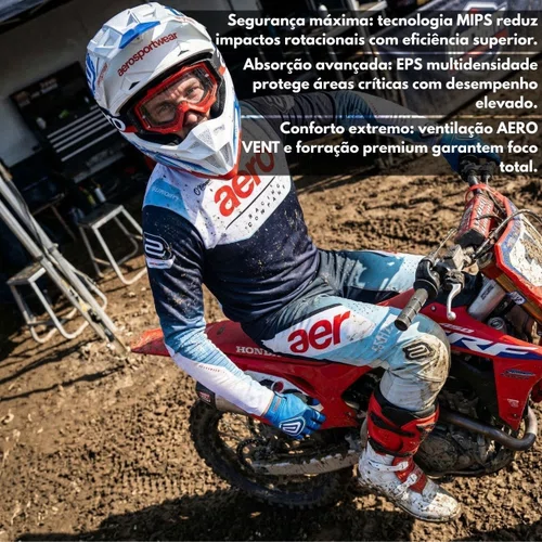 Capacete Asw Motocross R1 MIPS Prisma Branco Marinho