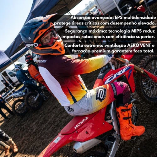 Capacete Asw Motocross R1 MIPS Prisma Cinza Escuro Laranja