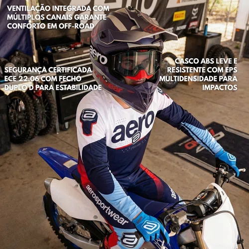 Capacete Asw Motocross R3 Essence Azul Cinza Vermelho Branco