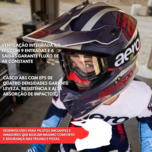 Capacete Asw Motocross R3 Essence Azul Cinza Vermelho Branco