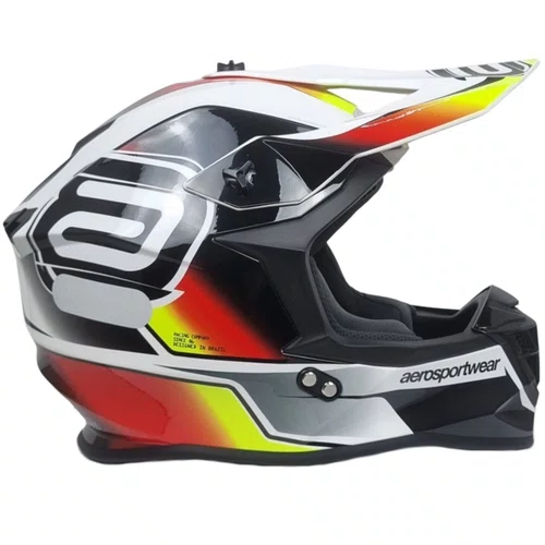 Capacete Asw Motocross R3 Pure Branco Preto Vermelho Amarelo