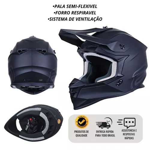 Capacete Off Road Asw R3 Solid Preto