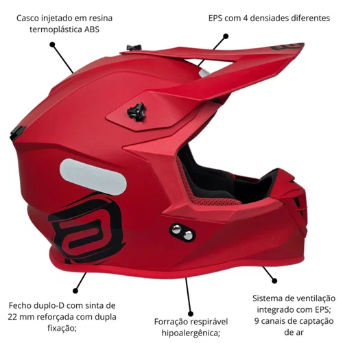 Capacete Off Road Asw R3 Solid Vermelho