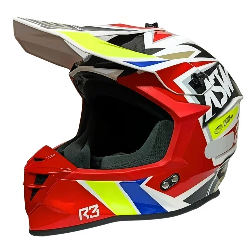 Capacete Asw Motocross R3 Takker Preto Branco Vermelho
