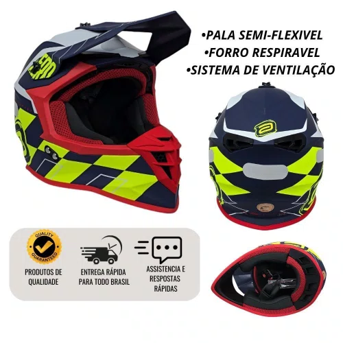 Capacete Off Road Asw R3 Victorious Azul Amarelo Fluo Branco