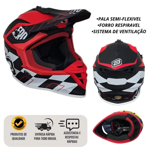 Capacete Off Road Asw R3 Victorious Preto Branco Vermelho
