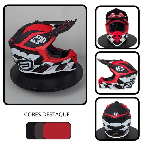 Capacete Off Road Asw R3 Victorious Preto Branco Vermelho