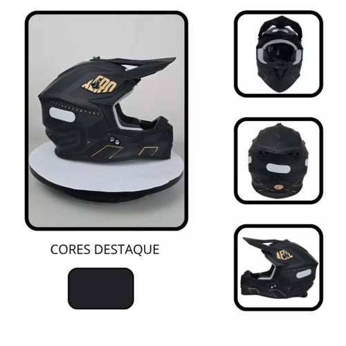 Capacete Asw Motocross R3 Victorious Preto Gold