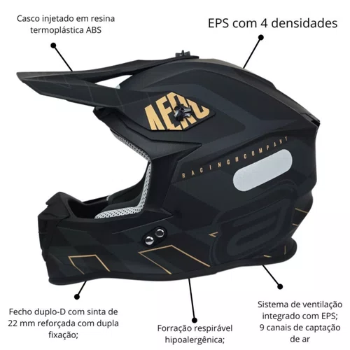 Capacete Asw Motocross R3 Victorious Preto Gold
