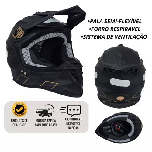 Capacete Asw Motocross R3 Victorious Preto Gold