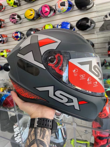 Capacete Fechado Asx Draken Concept Fosco Cinza Vermelho