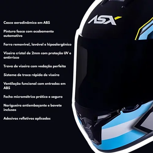 Capacete Fechado Asx Draken Pilot Preto Azul Amarelo