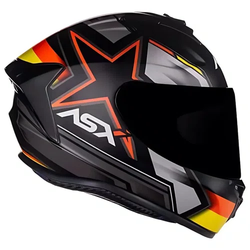Capacete Fechado Asx Draken Pilot Preto Vermelho Amarelo