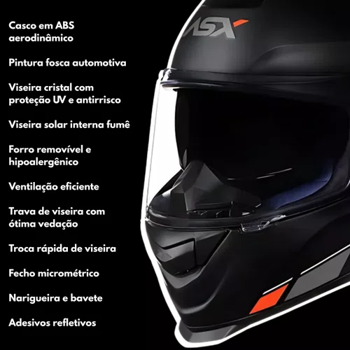 Capacete Fechado Asx Eagle SV Solid Preto Grafite Vermelho Fosco