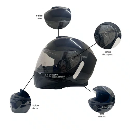 Capacete Axxis Gecko A1 Sv Preto Brilhante