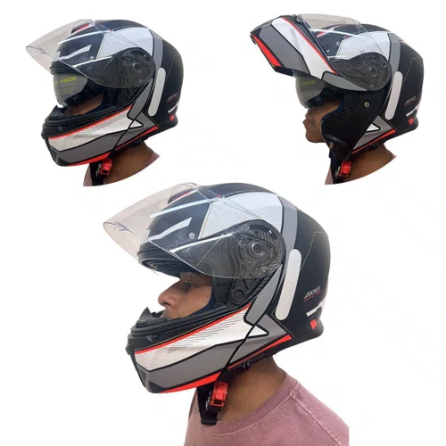 Capacete Articulado Axxis Gecko Capital B5 Sv Preto Branco Vermelho