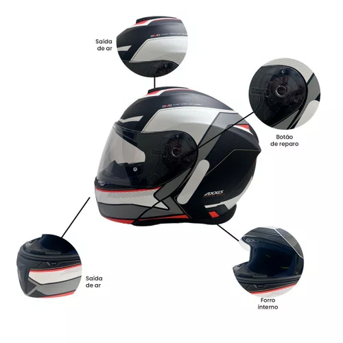 Capacete Articulado Axxis Gecko Capital B5 Sv Preto Branco Vermelho
