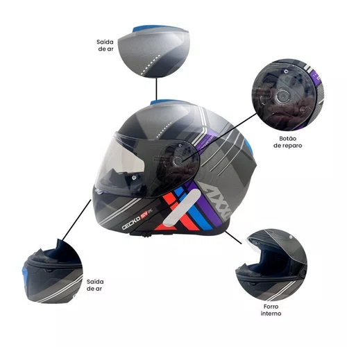 Capacete Fechado Axxis Gecko Epic B1 Sv Preto Cinza Fosco