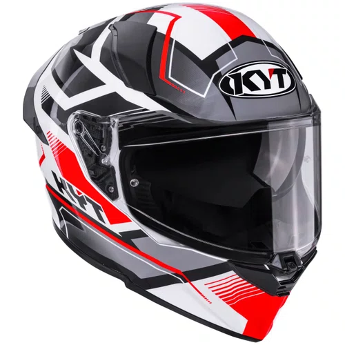 Capacete Fechado Kyt R2R Parsec Branco Vermelho