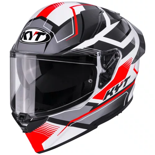 Capacete Fechado Kyt R2R Parsec Branco Vermelho