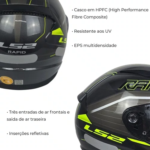 Capacete Fechado LS2 FF353 Rapid Rokku Preto Amarelo Fosco