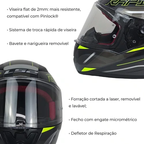 Capacete Fechado LS2 FF353 Rapid Rokku Preto Amarelo Fosco