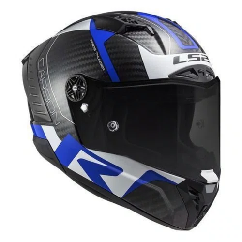 Capacete Fechado Ls2 Ff805 Thunder Carbon Racing 1 Preto Branco Azul