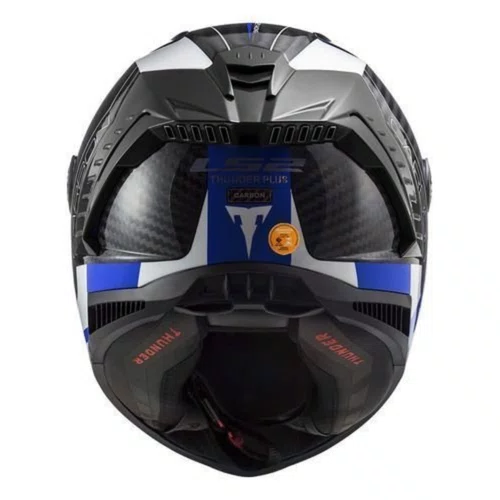 Capacete Fechado Ls2 Ff805 Thunder Carbon Racing 1 Preto Branco Azul