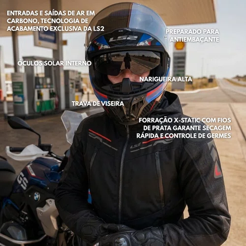 Capacete Fechado Ls2 FF807 Dragon Carbon Trax Azul Vermelho