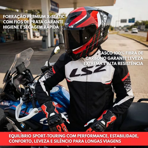 Capacete Fechado Ls2 FF807 Dragon Carbon Trax Vermelho