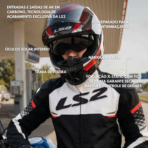 Capacete Fechado Ls2 FF807 Dragon Carbon Trax Vermelho