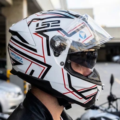 Capacete Fechado LS2 FF808 Stream 2 Maze Branco Preto