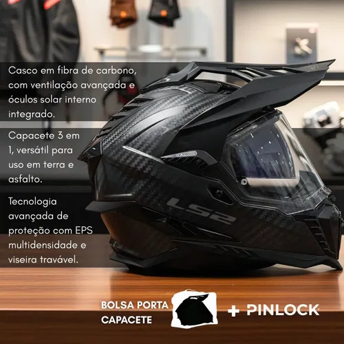 Capacete Fechado Ls2 Mx701 Explorer Carbon Solid Original Premium
