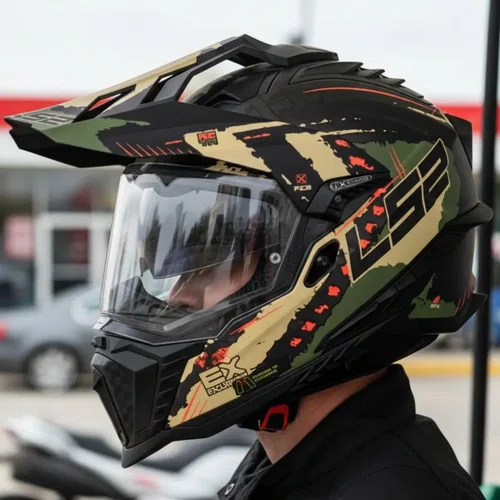 Capacete Fechado Ls2 Mx701 Explorer Extend Militar Verde Fosco